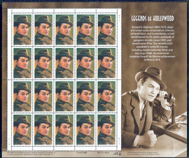 Edward G. Robinson - Mint Sheet 6th in Legends of Hollywood Series SECOND QUALITY sheet